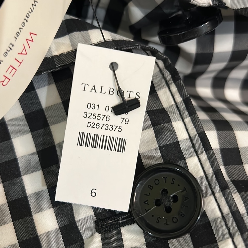 NWT Talbots Mac Black White Gingham Belted Weather Resistant Trench Coat - 6 - Picture 12 of 15